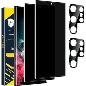 [2+2 Pack] Galaxy S22 Ultra Privacy Screen Protector, 9H Tempered Glass, Ultrasonic Fingerprint Support, 3D Curved, HD Clear Anti-Spy Film for Samsung S22 Ultra 5G Glass Screen Protector