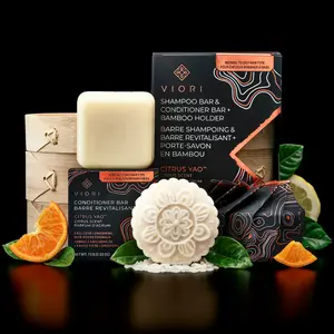 VIORI Beauty Shampoo & Conditioner Bar Set with Bamboo Holder | Citrus Yao Scent