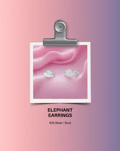 925 Sterling Silver Elephant Stud Earrings | Cute Animal Earrings