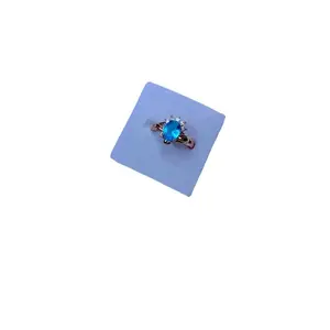 Elegant Blue Sky Stone Ring with White Sapphires - Versatile & Unique Design for Casual & Formal Occasions