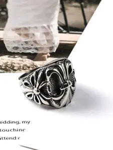 Punk Style Stainless Steel Men's Ring with Mysterious Pattern, Vintage Retro Fashionable Cross Design for Stylish Look, Statement Ring, Vintage Rings, Vintage Rings Jewelry, Men Accessories