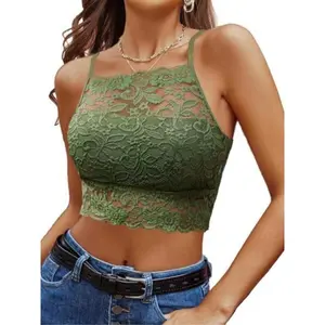 Women’s floral lace cropped bralette, casual adjustable spaghetti-strap lingerie top for daily wear, women’s summer lingerie, lace bras