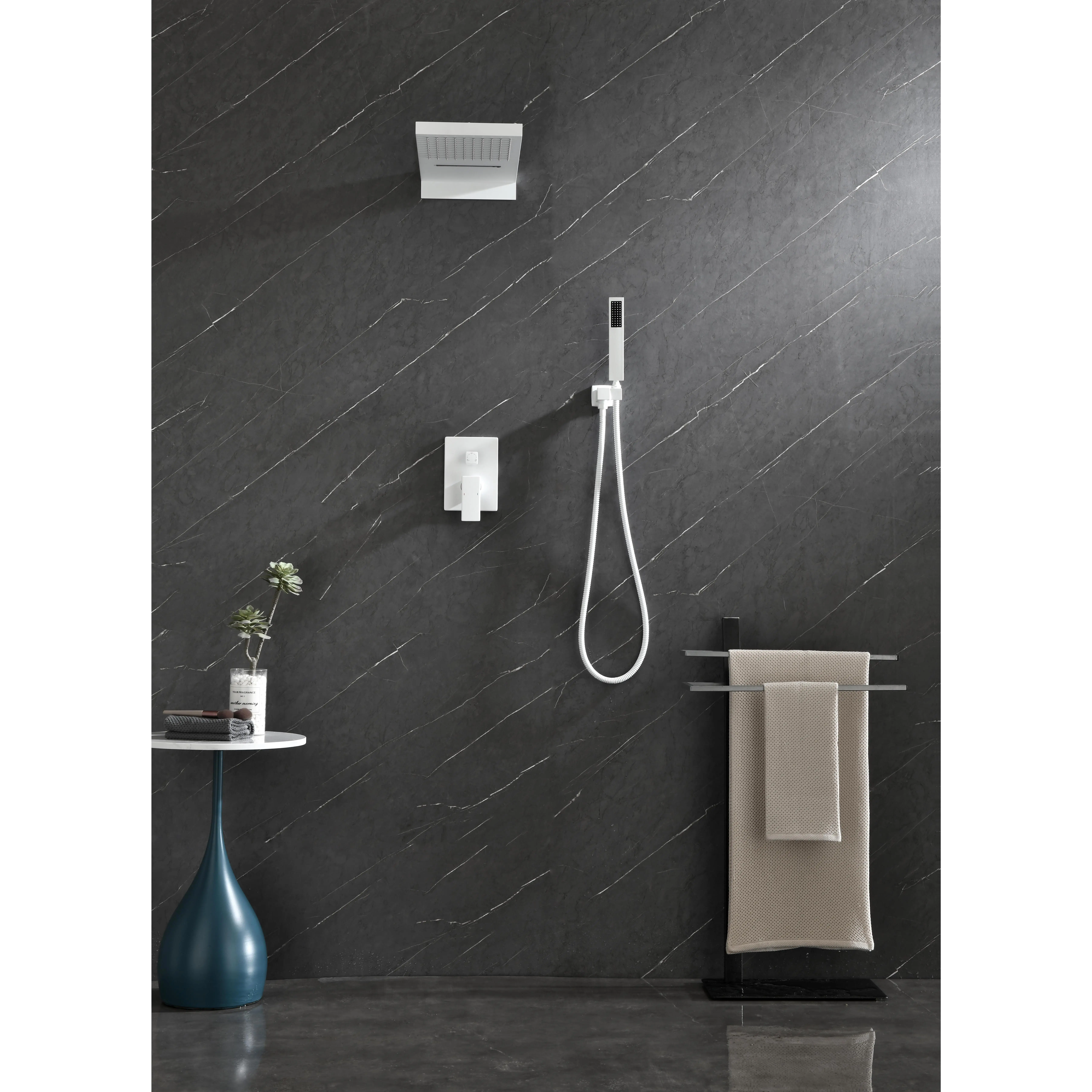 Wall Mounted Shower System with Waterfall Rainfall Shower Head and Handheld Spray, Shower Faucet Set for Bathroom, Multiple Spray Modes, Chrome Finish, Complete Shower Kit for Home Bathroom Renovation, Bathroom Shower Door for Bathtub