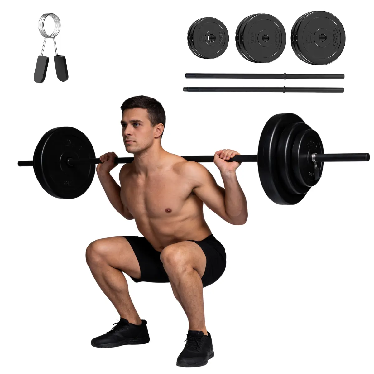 RELIFE REBUILD YOUR LIFE Adjustable 45 LB Barbell Set - Free Weight Lifting Bar with Adjustable Weights for Home Gym Muscle Building, Suitable for Men and Women
