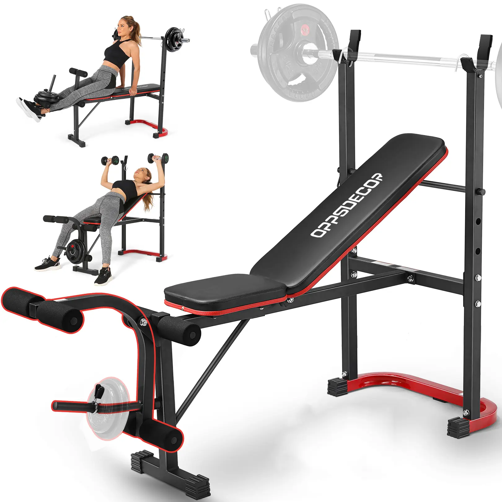 OPPSDECOR Adjustable Weight Bench Set with Leg Developer & Preacher ...