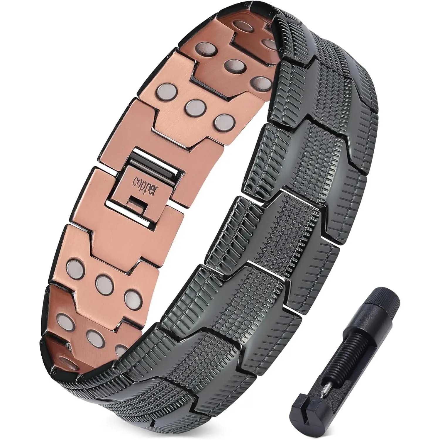 Pure Copper Magnetic Bracelet for Men, 3X Strength Copper Bracelet, Adjustable with Sizing Tool, Men’s Fashion Jewelry Gift