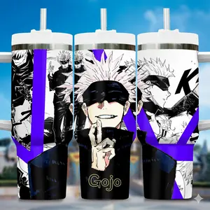 Jujutsu Kaisen Gojo Satoru 40oz Stainless Steel Insulated Tumbler Mug - Portable Insulated Water Bottle with Lid, Handle, Straw, Reusable Anime Art Japanese Character Kitchenware Drinkware
