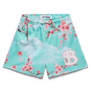 CHERRY BLOSSOM SPRING SKY YOUTH SHORTS , Sporty Baseball Streetwear | Quick Dry Summer Mesh | Breathable Comfort Fit | Elastic Waistband