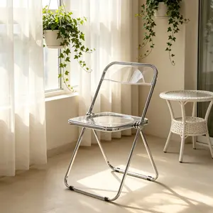 Clear Acrylic Folding Chairs with Metal Frame, Lightweight Portable Stackable Chairs for Wedding, Party and Indoor & Outdoor Events