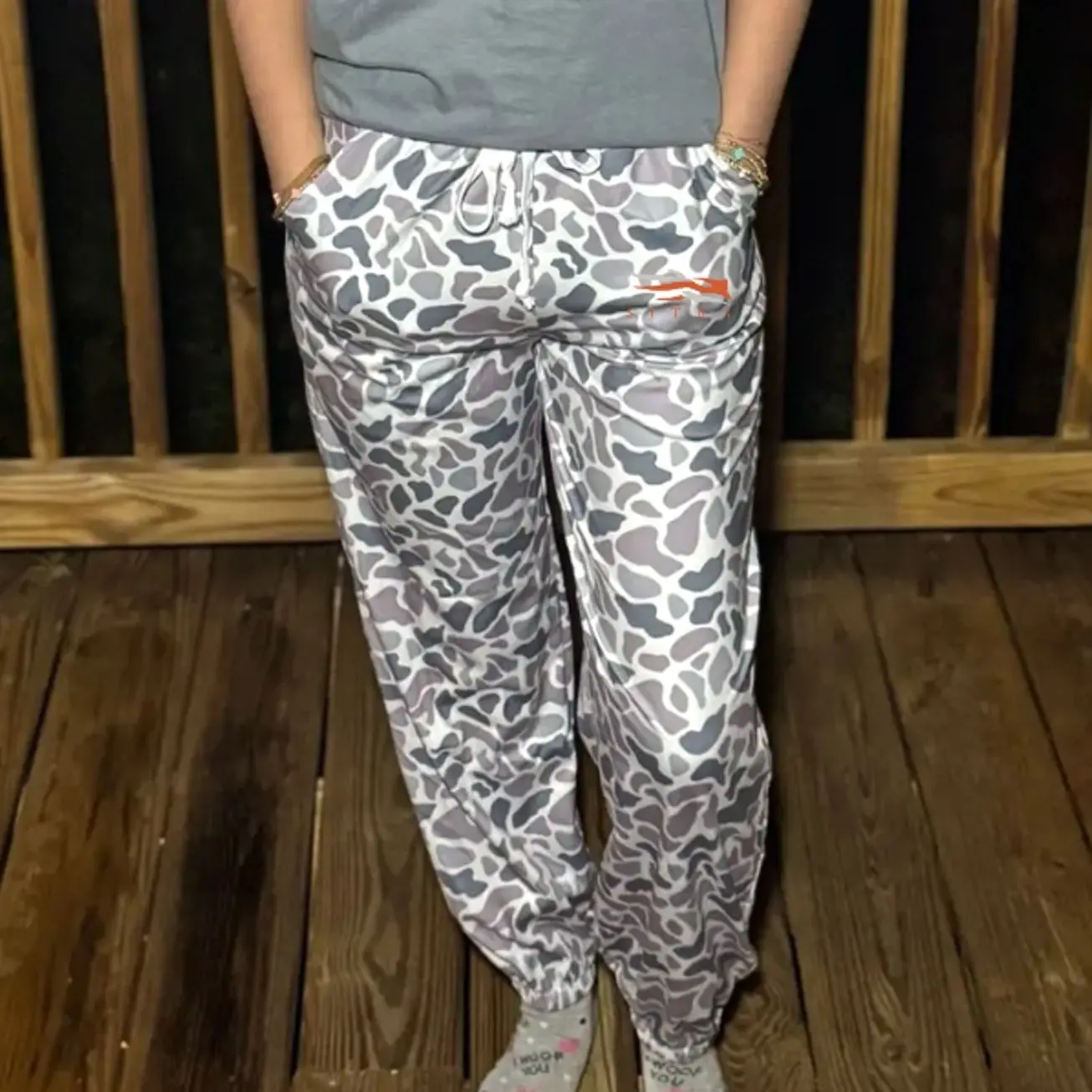 Sitka Core Lightweight Camo Duck/Bottomland Camo Joggers, Gray, Animal Print Design, Comfortable Fit, Ideal for Casual Wear