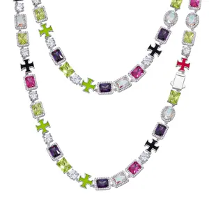 UCCIYO Cross Color Contrast Necklace Copper Zircon Necklace Men's and Women's Hip Hop Jewelry Gift [# CZN82]