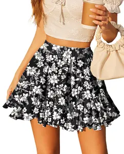 Women's Pleated Skater Skirt Basic Casual High Waisted Ruffles Flared Mini Thin Lingerie Skirts 100% Polyester Christmas Skirt