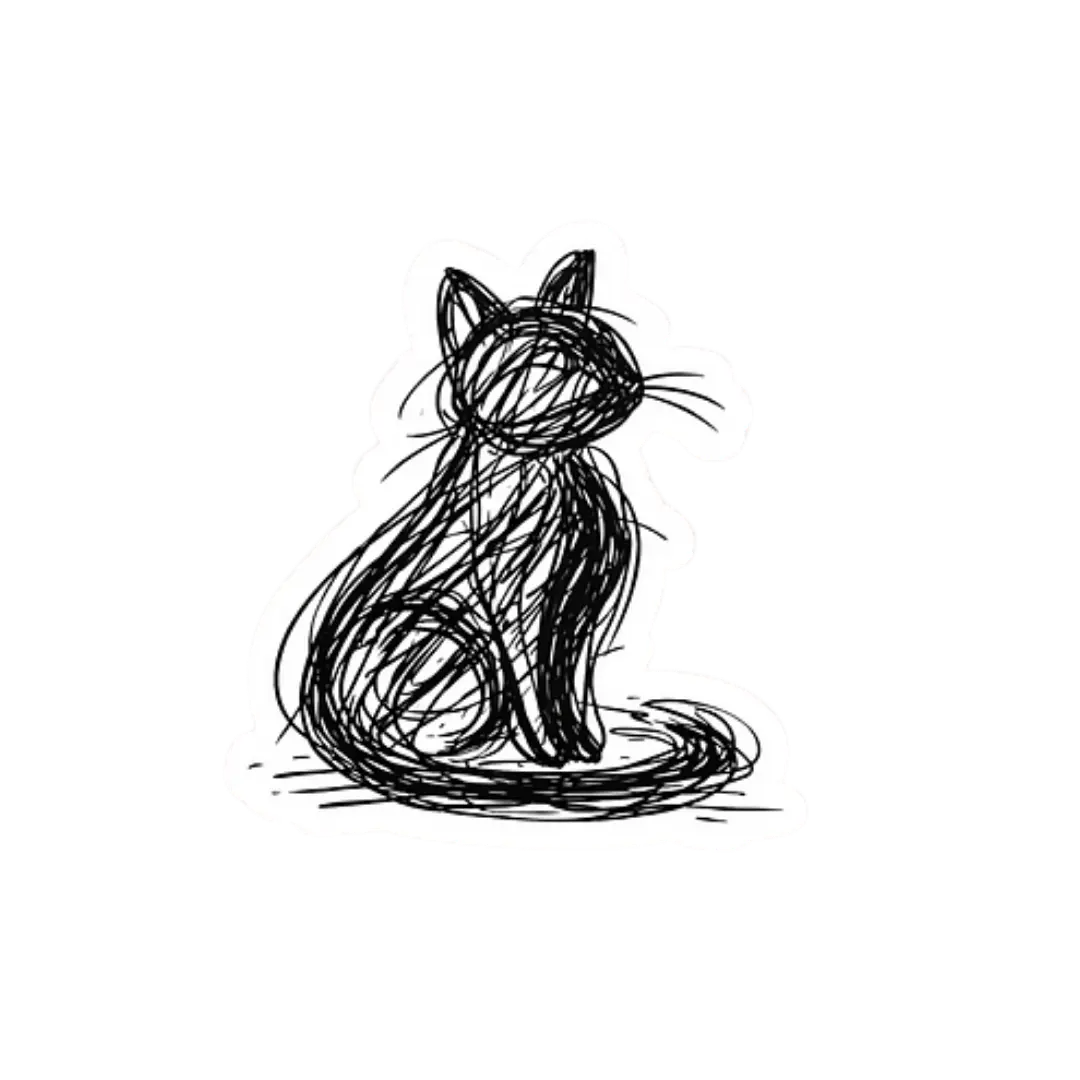 Scribble Cat Vinyl Sticker (1.85" x 2")