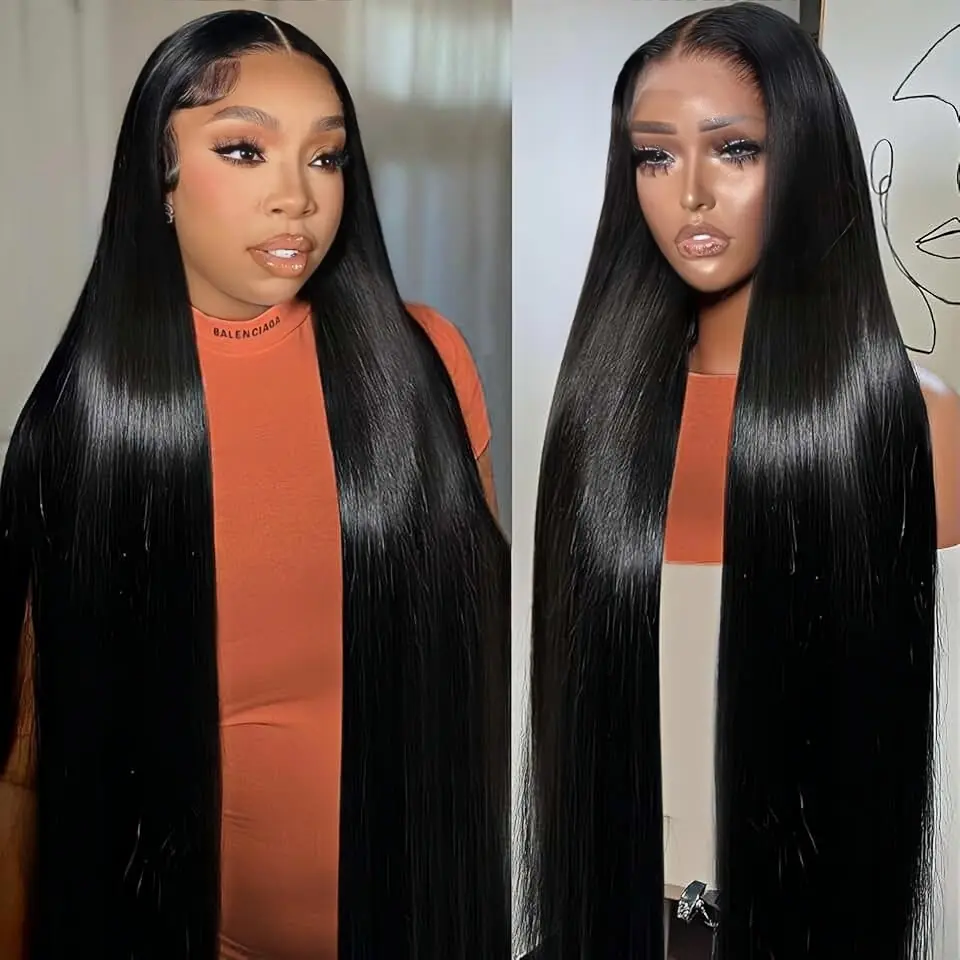 Straight HD Lace Front Human Hair Wig 13x6 Wigs Human Hair for Women 180 Density HD Transparent 16-36 Inch Straight Lace Front Wigs Human Hair Pre Plucked Glueless Lace Frontal Wigs Natural Black Color# summer wig