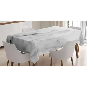 Marble Print Tablecloth, Stone Surface Pattern Cracked Lines and Stripes Display, Rectangular Table Cover for Dining Room Kitchen Decor, 60" X 90", Grey Dust White