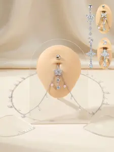 Elegant Cubic Zirconia Belly Button Ring Waist Chain, Adjustable Sexy Body Chain, Summer Beach Party Trendy Accessory for Women, Body Jewelry