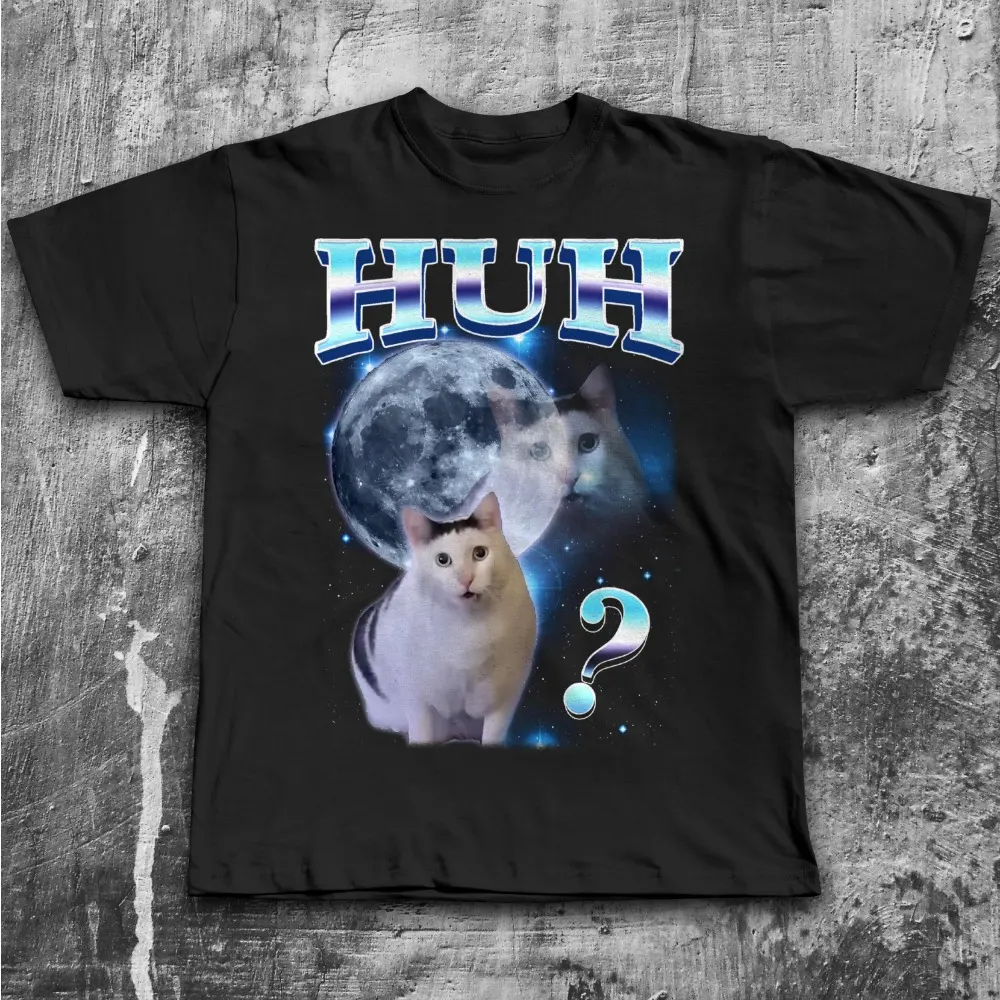 HUH Funny Dank Cat Meme Tee Shirt Gift for Woman and Man, Ugly Shirts, Unhinged T-shirt, Goofy Ahh Cats Clothes, Stupid Silly tshirt, Gifts
