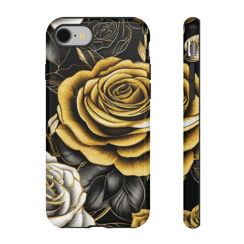 Elegant Black and Gold Roses Phone Case - Stylish Protection for Samsung Galaxy, iPhone, Google Pixel phones, iPhone Case, Samsung Galaxy Case, Google Pixel Case, Cellphone Accessories, Protective Wireless Cover Protector Shell Golden Shockproof