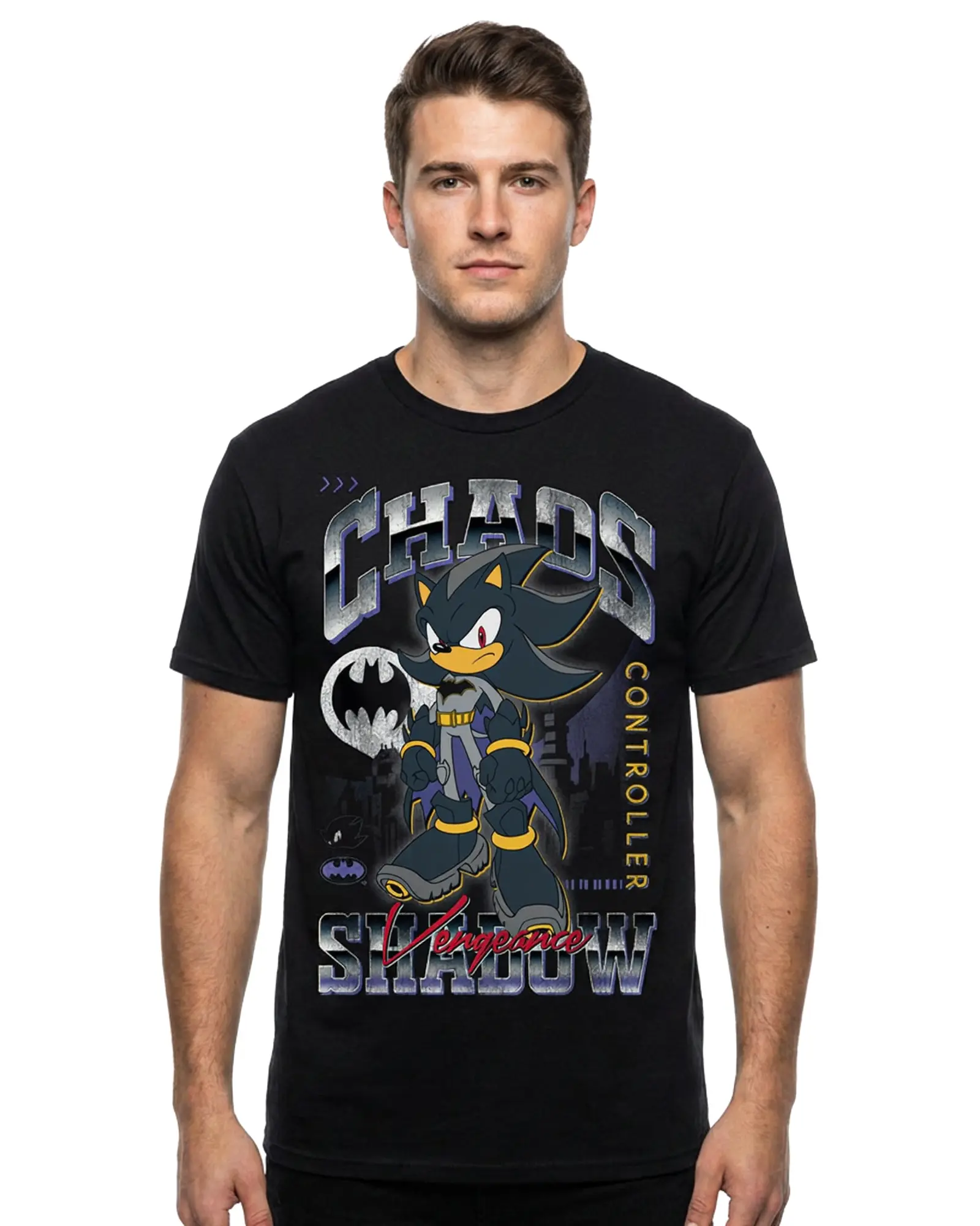 DC Comics Sonic The Hedgehog Shirt Men's Shadow Batman Short Sleeve Tee