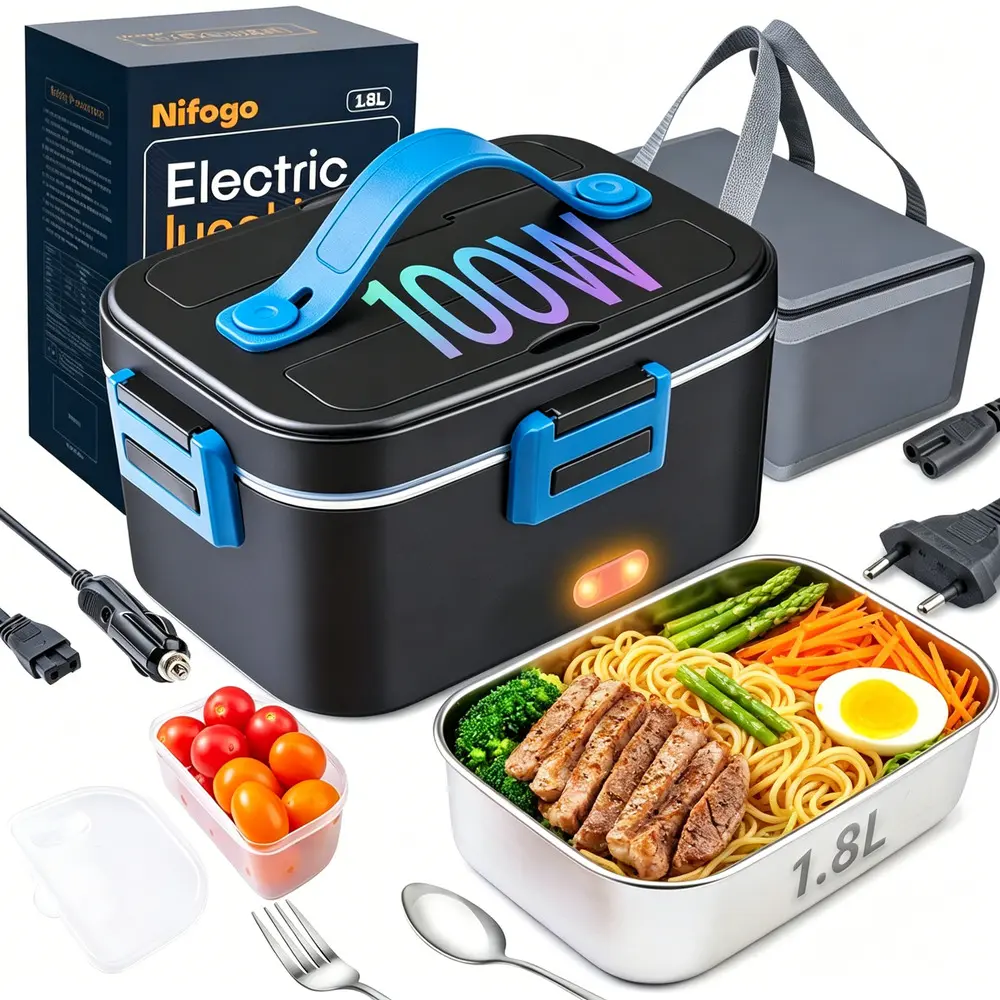 Square Compact Digital Electric Food Heater Lunch Box, Universal 12V/24V/110V Voltage Camping Workplace Almuerzo