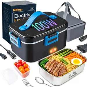 Square Compact Digital Electric Food Heater Lunch Box, Universal 12V/24V/110V Voltage Camping Workplace Almuerzo