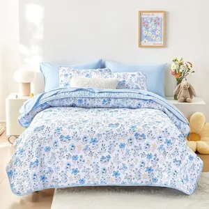 - Floral Quilt Set,  Cottagecore Shabby Chic Flower for Women Teen Girls, Reversible Lightweight Bedspread Coverlet, 3 count, Blue White, Tw/Tw XL Size