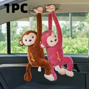 Creative Monkey Design Car Tissue Box, Cute Plush Car Tissue Holder, Tissue Dispenser, Car Interior Accessories, Tissue Holder for Car Home Bathroom