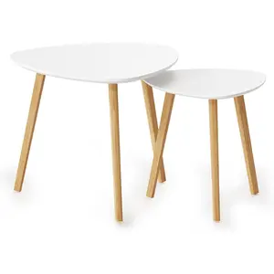 Nesting Triangle End Table,Set of 2 Side Table Modern Minimalist Coffee Table for Living Room, Balcony in White