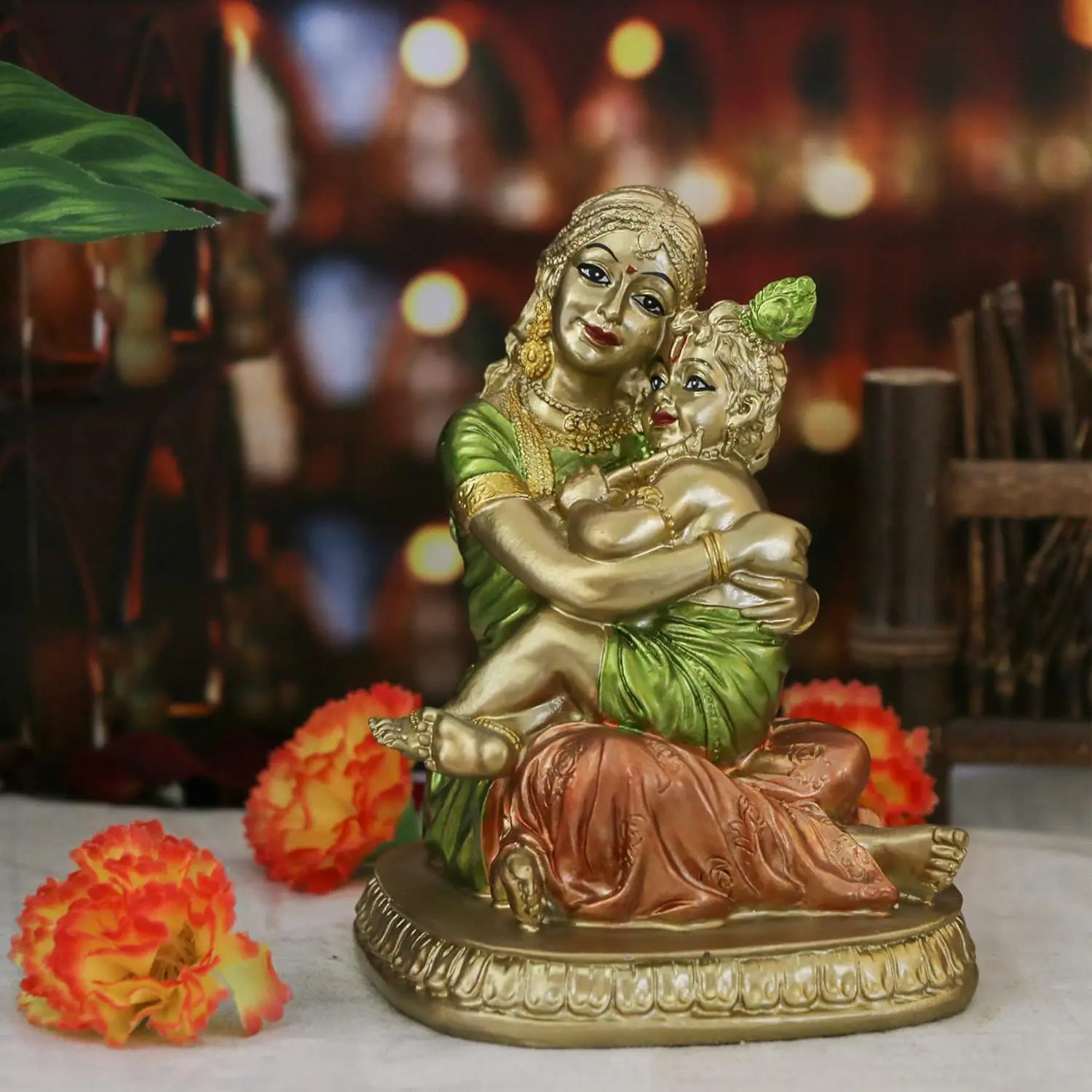 Hindu God Yasoda Krishna Statue - Indian Pooja Yashoda Baby Krishna Idol Murti Figurine Indian God Lord Home Office Temple Mandir Altar Shrine Puja Item Golu Doll Diwali Gift Inida Spiritual Gifts