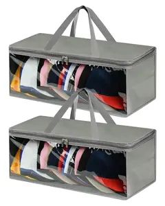 2 PCS Wide Hat Organizer for Baseball Caps with 2 Handles, Hat Storage Grey Hat Carrier, Foldable Hat Holder for Home and Travel