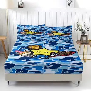 3 Piece Camo Themed Pattern Fitted Sheet Set, Soft And Durable Bedding Set, Including 1 Piece Flat Sheet And 2 Pieces Pillowcases, Daily Holiday Birthday Gift Bedroom Decorations For Kids And Adults