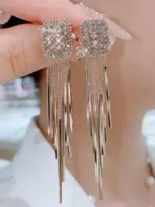 Elegant Retro Fringe Rhinestone Long Earrings, S925 Silver Color Pin, High-End Slimming Ear Jewelry, New Arrival