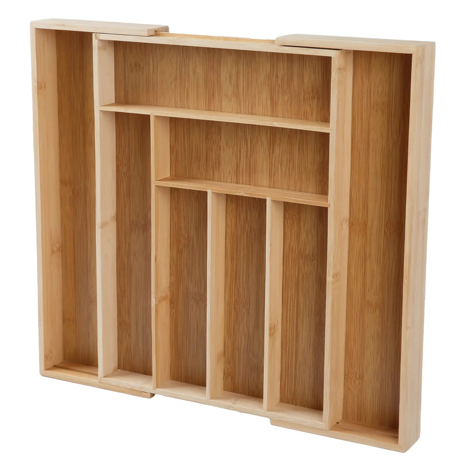 Bamboo Expandable Drawer Organizer with Dividers, Natural Finish Cutlery Tray for Kitchen Silverware, Utensils and Flatware Storage