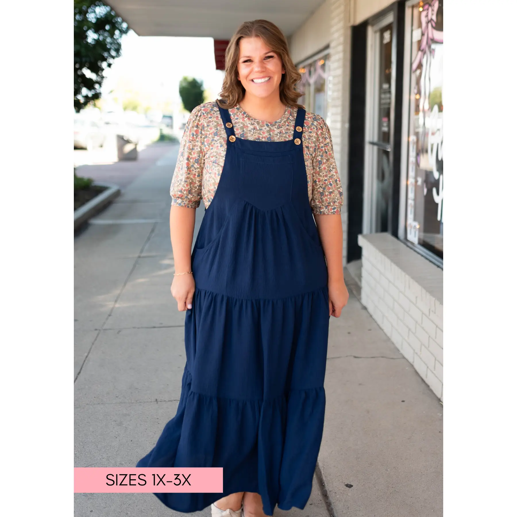 Everlee Navy Tiered Overall Dress