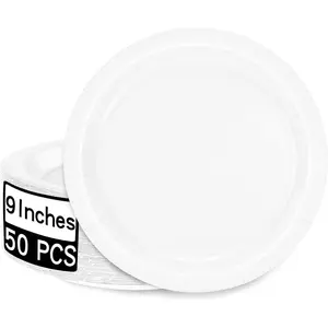 QZYL 50 Round White Pack, 9 Inch Disposable Paper for Daily Meals, Picnics, Camping, Birthdays, Weddings, Christmas