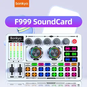 Bonkyo Audio Mixer White Live Sound Card equipment with Voice Changer & Built-In Battery for Live Streaming, Podcasting, and Gaming Smartphone Black 5V
