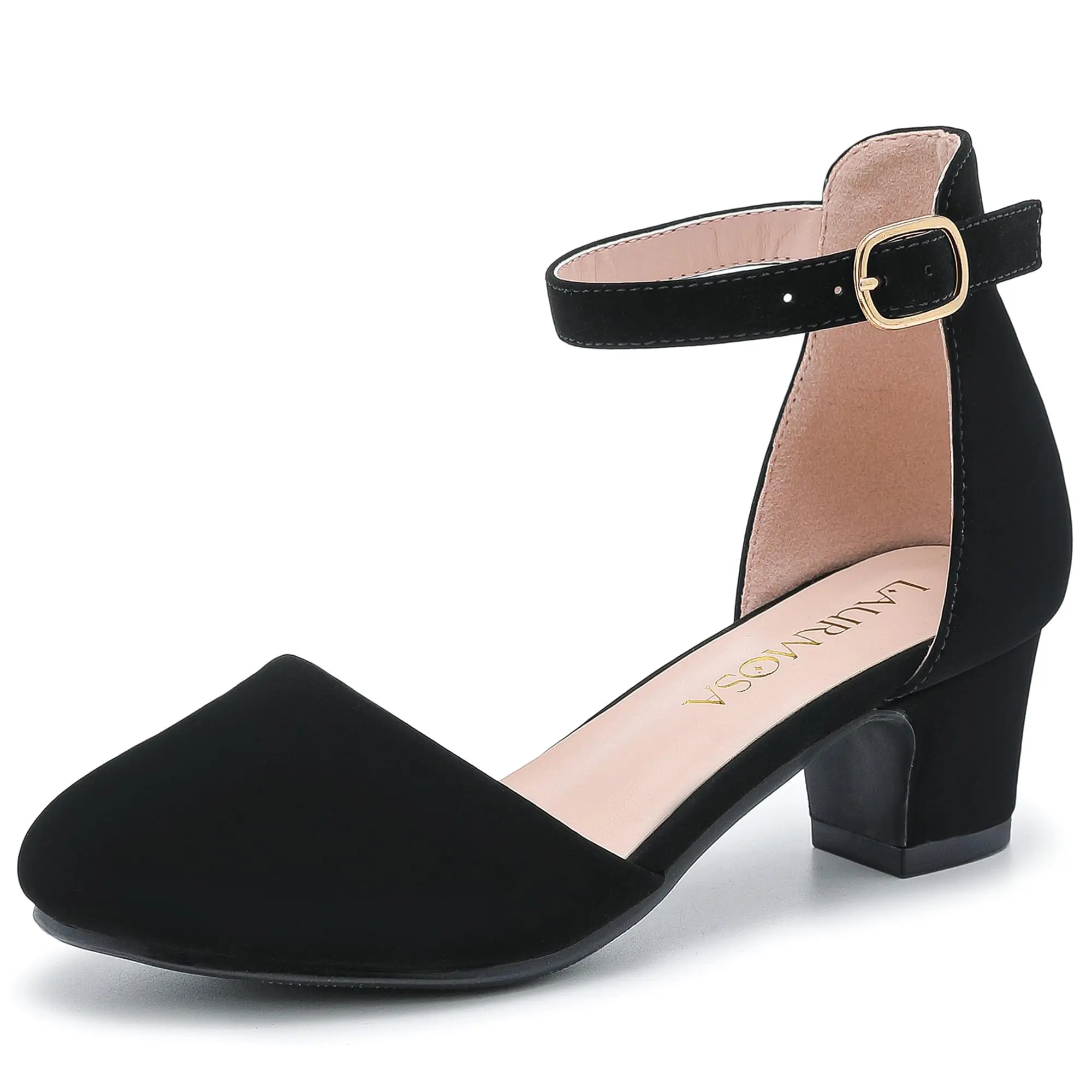 Girls' Closed-Toe Chunky High Heels, Ankle Strap Bridal Wedding Footwear, Elegant Party Pumps, Fashionable Footwear for Kids' Formal Occasions, Block Chunky Heels, Elegant Party Heels