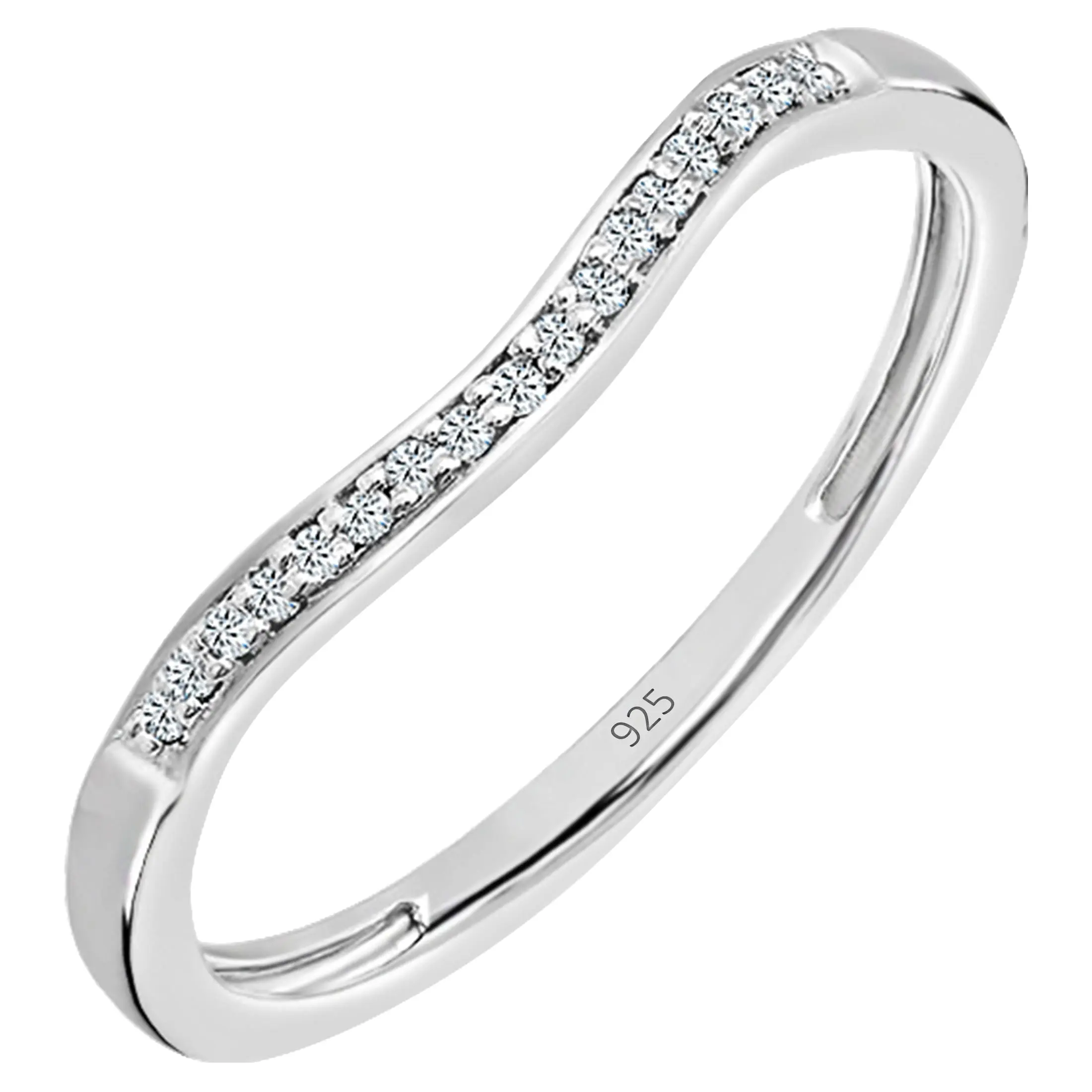 Women's 925 Sterling Silver Round White Diamond Enhancer Guard, Curved Stackable Wedding Band for Adults (0.10 ctw), Size 7
