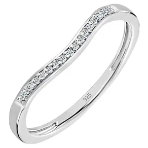 Dazzlingrock Collection Round White Diamond Enhancer Guard Curved Stackable Wedding Band for Women (0.10 ctw) in 925 Sterling Silver Size 7