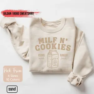 Milf N Cookies Sweatshirt, Milf Sweatshirt, Stay At Home Milf, Funny Mom Sweatshirt Wifey Shirt Casual Cotton Tops