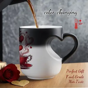 color changing MugColor Changing Mug: Heart Handle, Thermosensitive Ceramic Temperature Display Mug Coffee Mug Drinkware (11oz/330ml) - Perfect for Mother's Day, Father's Day, Party Gift | Funny Mugs