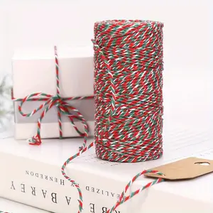1 Roll Three-color Cotton Rope Christmas Cotton Rope Handmade DIY Holiday Party Gift Box Packaging Decorative Rope Tag Braided Rope Colorful Binding String Bottle and Can Wrapping Bookmark Sealing