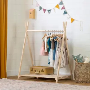 Tiny Wardrobe Wonderland: Natural Pine Clothes Rack for Kids