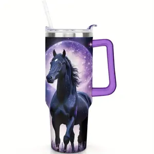 40oz Cute Horse Tumbler - Insulated Stainless Steel with Handle & Straw | Leak-Proof BPA-Free Travel Mug for Horse Lovers