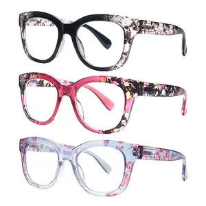 3-Pack Classic Retro Anti-Blue Light Reading Glasses (Women's Style) Featuring spring hinge design and stylish floral patterns. Fashionable accessory, comfortable and durable—ideal for reading and computer work.