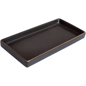 10 x 5 Black Ceramic Bathroom Tray for Countertop Decorative Vanity Tray for Dresser Tops Small Rectangular Trays for Perfume Candle Jewelry Cosmetics