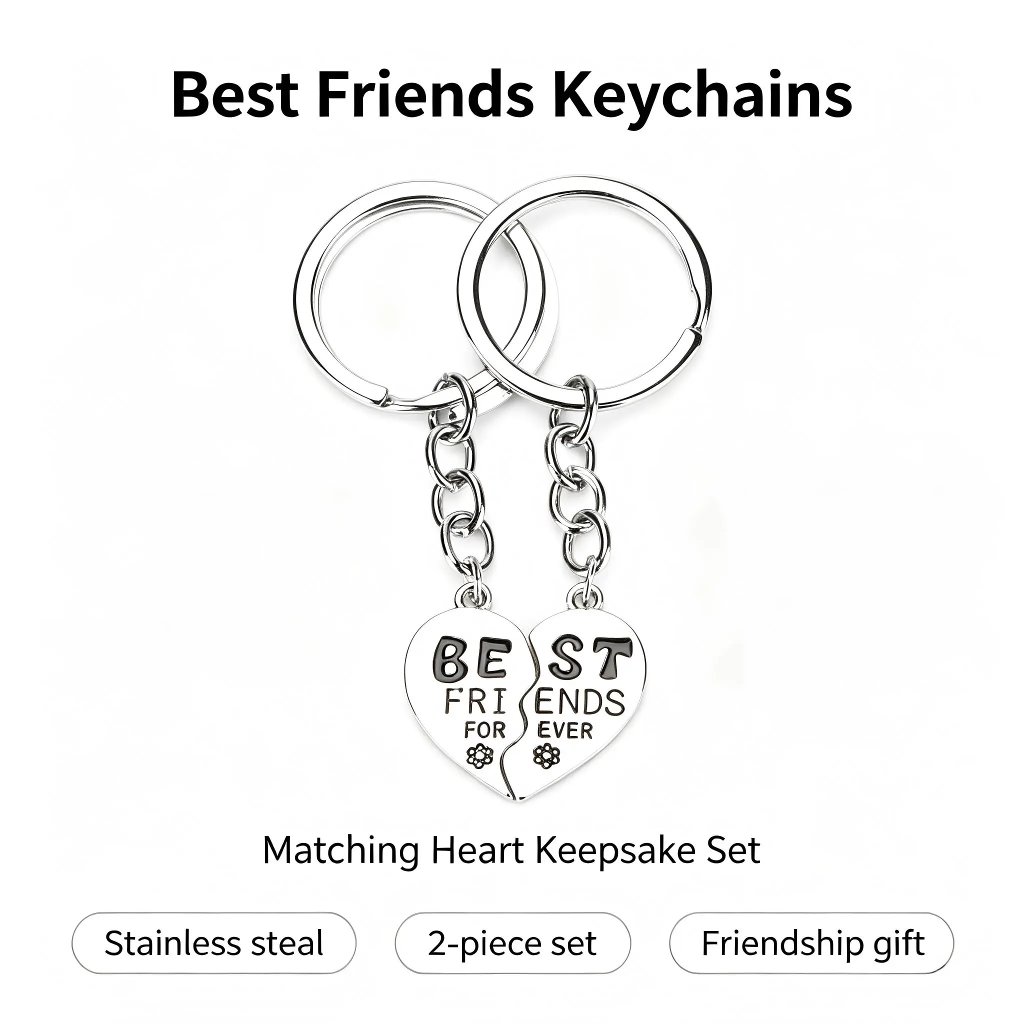 Matching Best Friends Forever Keychain for Women, Engraved Split Broken Heart Puzzle Key Ring, Meaningful Friendship Keepsake, Birthday Christmas Graduation Gift for BFF Best Friend