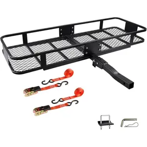 60"x 20"x 6" Folding Trailer Hitch Mount Cargo Carrier, 500LBS Capacity,  Coating Luggage Rack Basket  Storage with Straps, Fits 2" Receiver