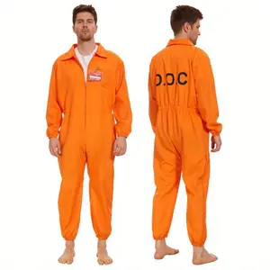 Adult Prisoner Halloween Costume Letter Print Zipper Long Sleeve Prison Uniform for Women and Men Cosplay Party Costume