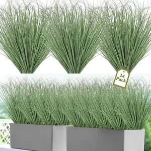 24 Bundles Artificial Plants Onion Grass Outdoor 19.6 Inch Tall Fake Shrubs Wheat Grass UV Resistant Greenery Stems Faux Bushes Plant for Indoor Outdoor Garden Office Home Decor, Decorative, Artificial Plants, Realistic, Balcony Decorations